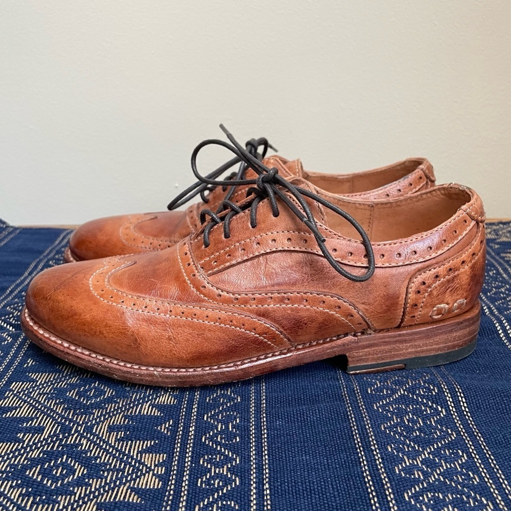 Bed|Stu Lita Oxfords Goodyear Welt Shoes Wingtip Rustic Brown Leather Size 7.5 - Picture 3 of 13